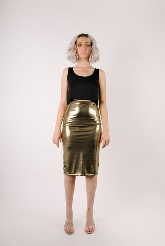 Francesca Gold Metallic Skirt - House of Dani.B
