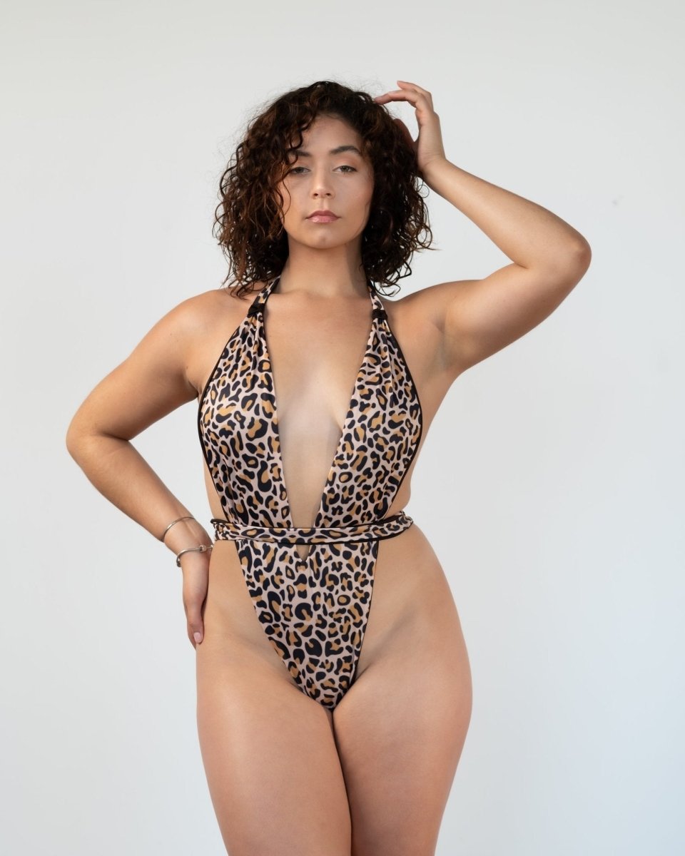 Leopard Print One Piece Thong SwimSuit - House of Dani.B